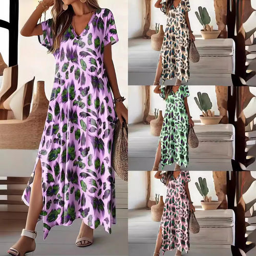 Maxi dress for women with elegant V-neck and side slits Lune London