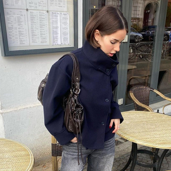 Women's Short Jacket with High Collar and Button Closure Lune London