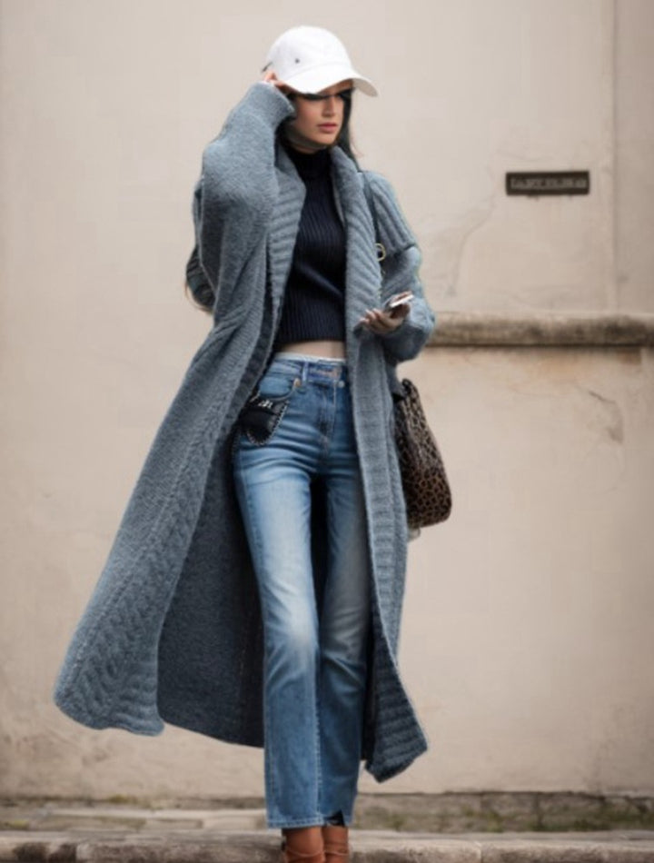 Oversized knitted coat for women with textured design and voluminous sleeves Lune London