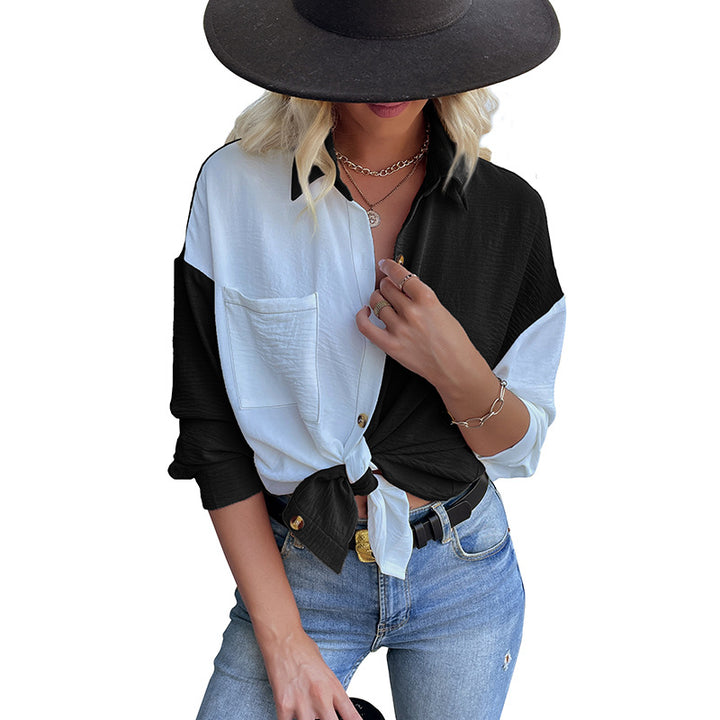 Asymmetrical blouse shirt for women with button placket and chest pocket Lune London