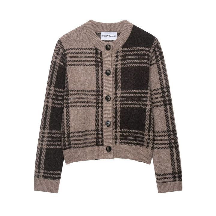 Plaid knit jacket for ladies with button placket Lune London