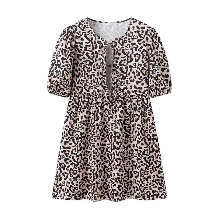 Summer dress for women with casual leopard print and voluminous sleeves Lune London