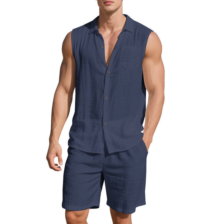 Tenue d'été décontractée pour hommes avec chemise sans manches et shorts Lune London