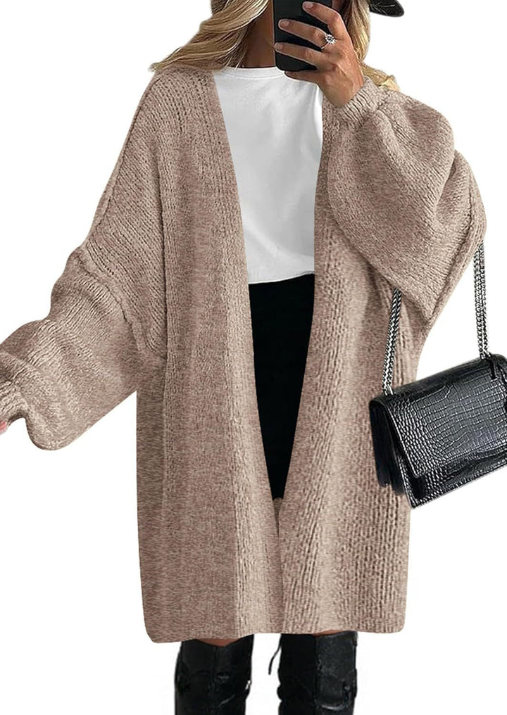 Women Casual Knit Coat with Deep V-Neck and Wide Sleeves Lune London