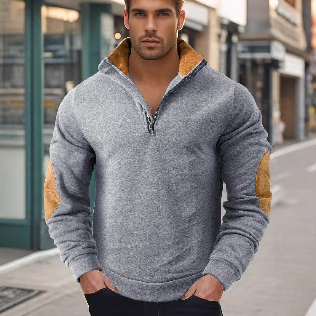 Men's sweatshirt with modern high collar and leather patches Lune London