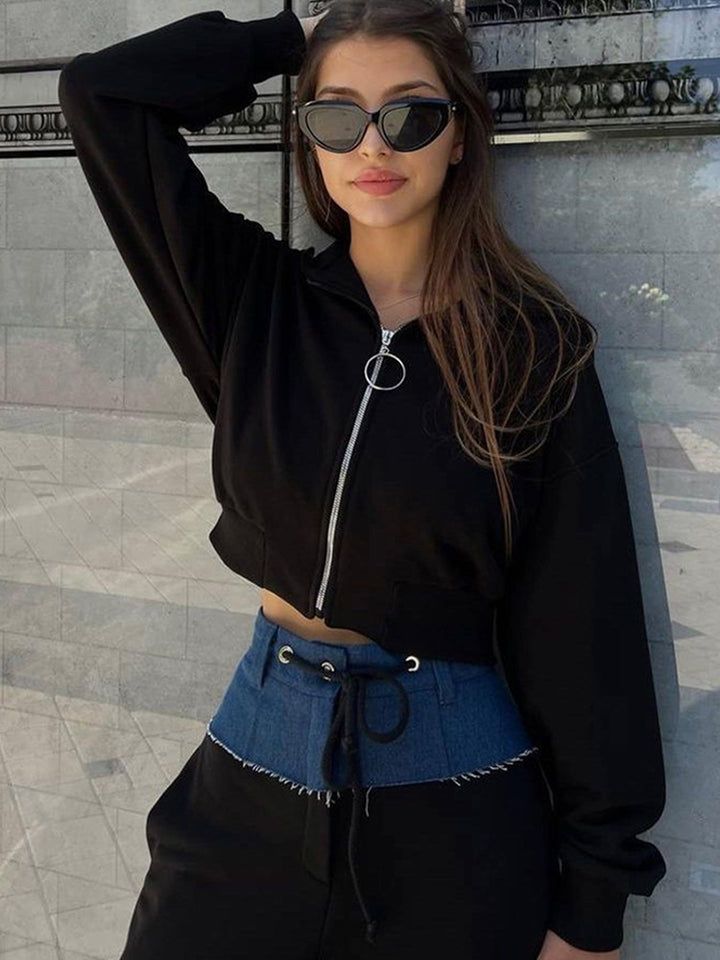 Women's stylish cropped hoodie with trendy denim waist Lune London