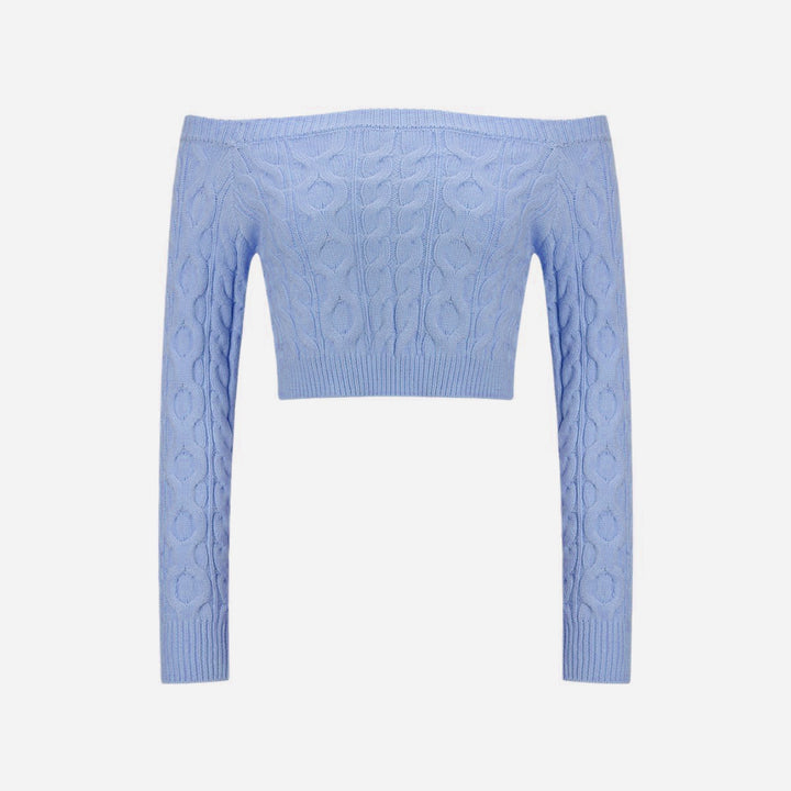 Women's knit top with off-the-shoulder neckline and cable pattern Lune London