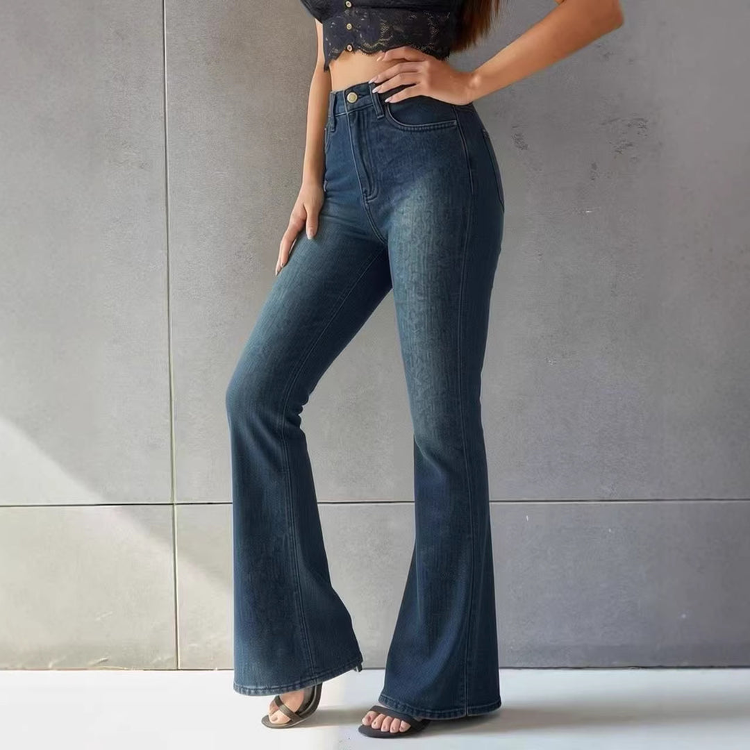 Women's Flared Jeans with High Waist and Unique Texture Design Lune London