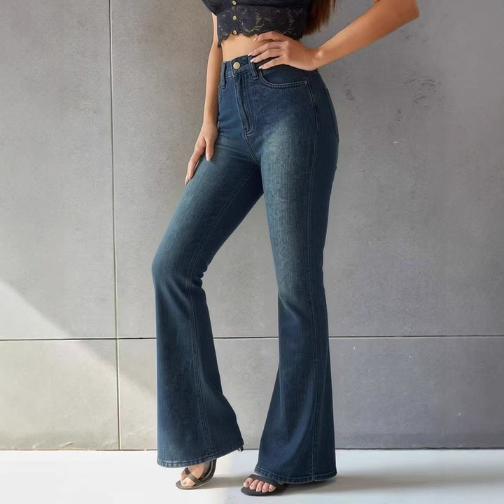 Women's Flared Jeans with High Waist and Unique Texture Design Lune London