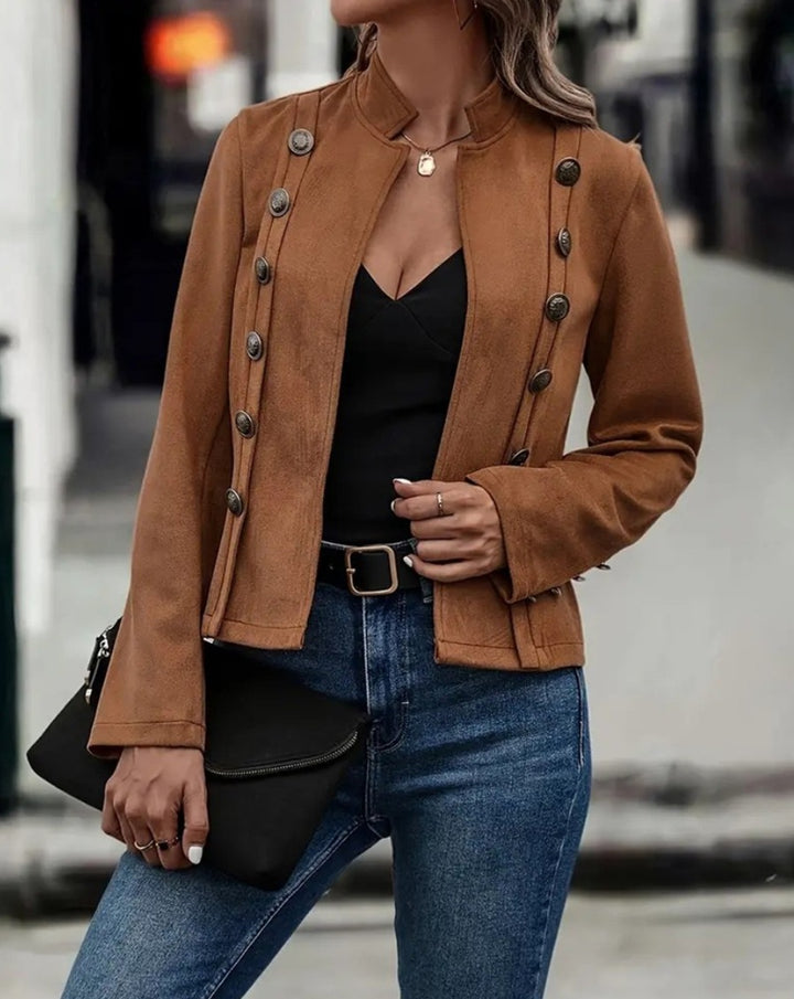 Lune London Women's Suede Blazer with Decorative Buttons