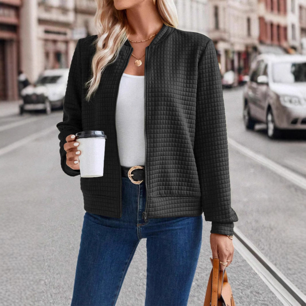Ladies lightweight quilted jacket with high collar and full zipper Lune London