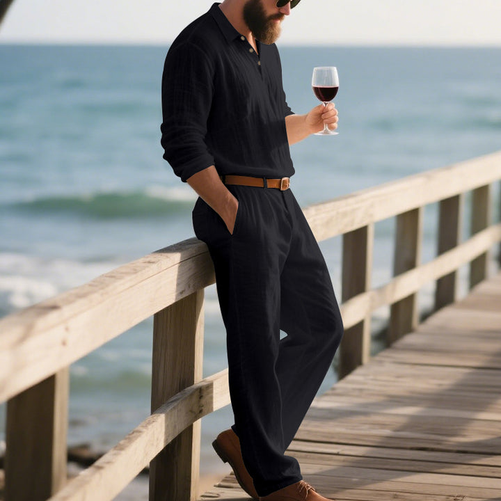 Chic and Stylish Casual Elegant Jumpsuit for Men with Practical Pockets and Stylish Henley Collar