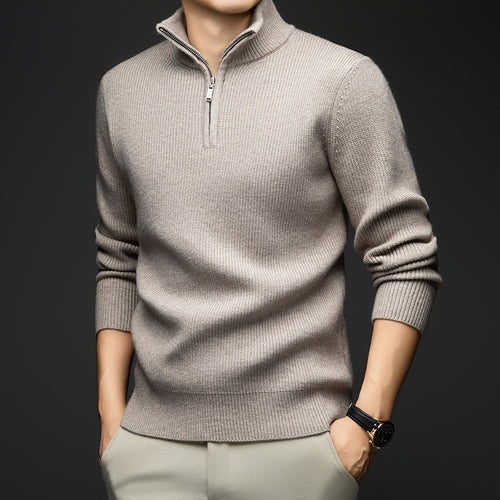 Pull-over zippé élégant pour hommes en laine douce Lune London