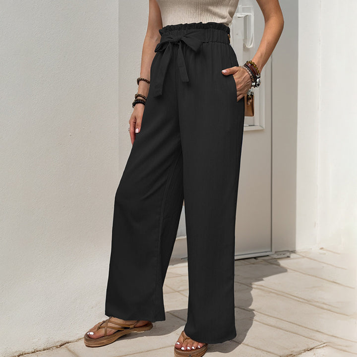 High-waisted wide-leg pants for women with bow detail Lune London