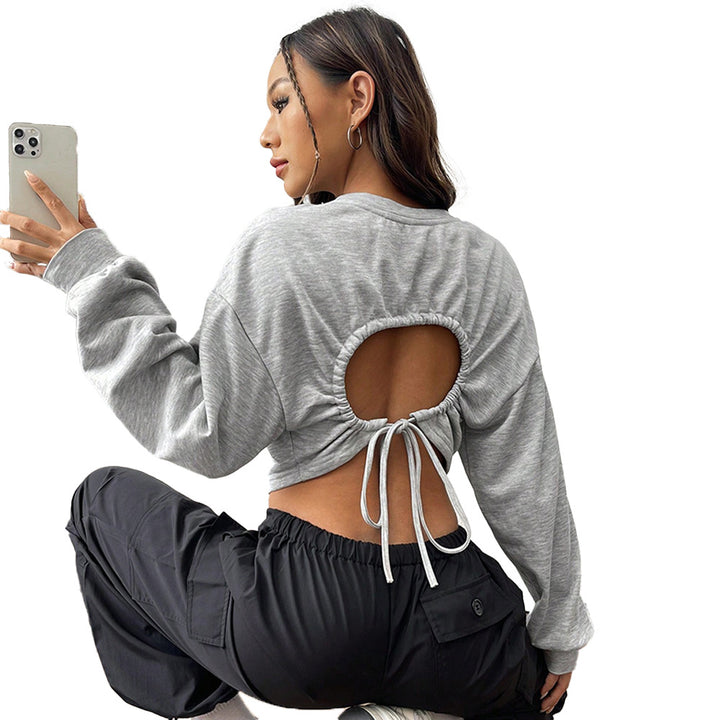 Sweatshirt court décontracté pour femmes avec manches larges et col rond Chic & Stil