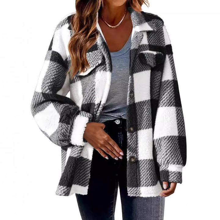 Ladies Cozy Tartan Jacket with Buttons and Chest Pocket Lune London