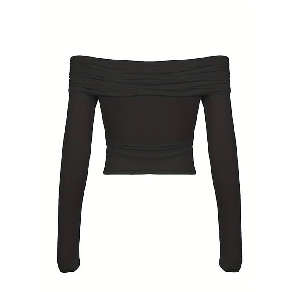 Body femme à manches longues avec un style décontracté épaule dénudée et un détail drapé sophistiqué Chic & Stil