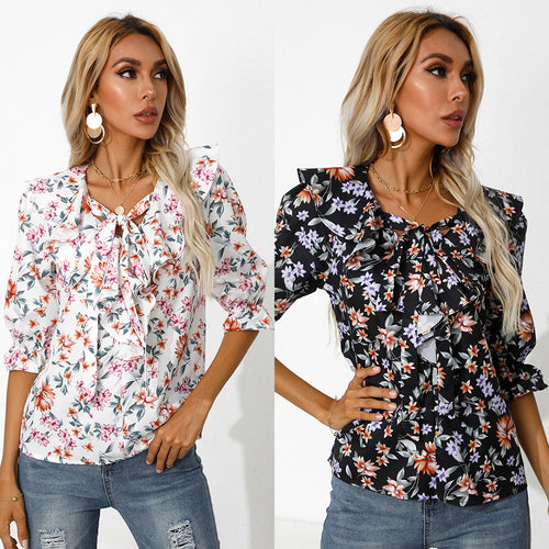 Women's shirt with gathered details and floral design Lune London