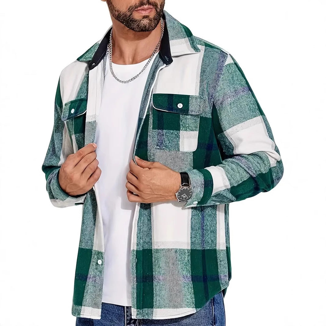 Men's flannel checkered shirt with double chest pockets Lune London