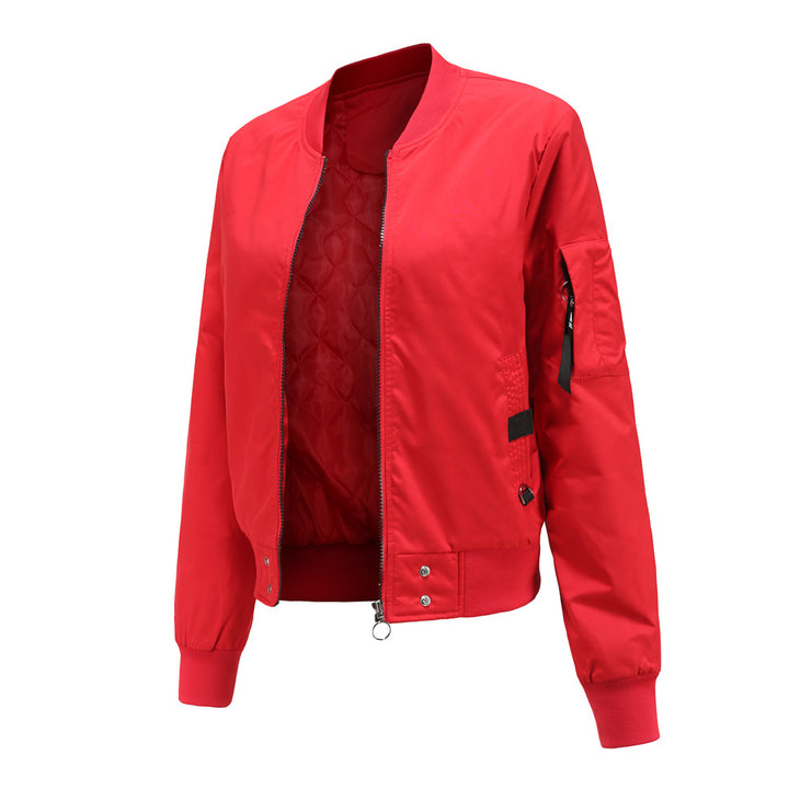 Trendy women's bomber jacket with practical pockets and chic side inserts