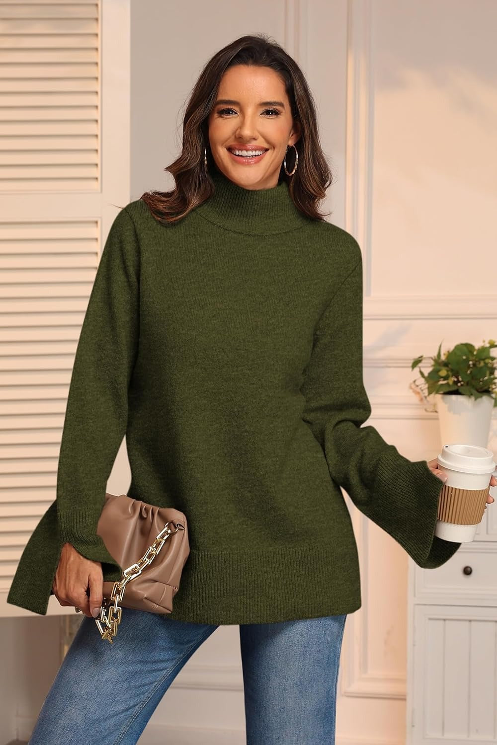 Ladies Elegant Turtleneck Sweater with Wide Sleeves Lune London