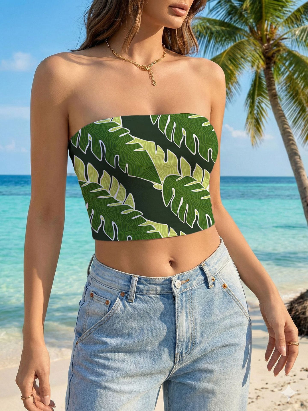 Women's bandeau top with tropical pattern Lune London