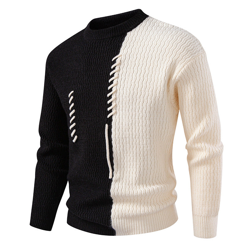 Chunky knit sweater for men with asymmetric pattern and decorative detail Lune London
