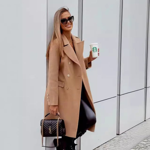 Ladies double-breasted coat trendy in structured fabric Lune London