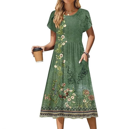 Midi dress for women with round neck and practical pockets Lune London