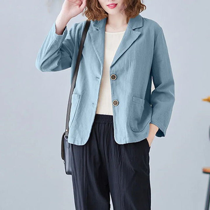 Blazer en lin décontracté pour femmes avec des boutons contrastés élégants Chic & Stil