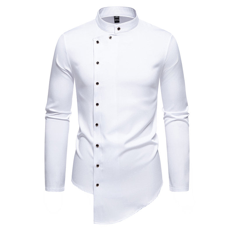 Long sleeve shirt for men with modern high collar and creative button placket Lune London