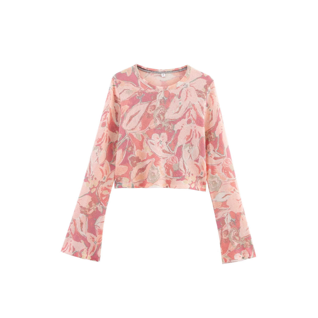 Haut court décontracté pour femmes avec motif floral et grandes manches Chic & Stil