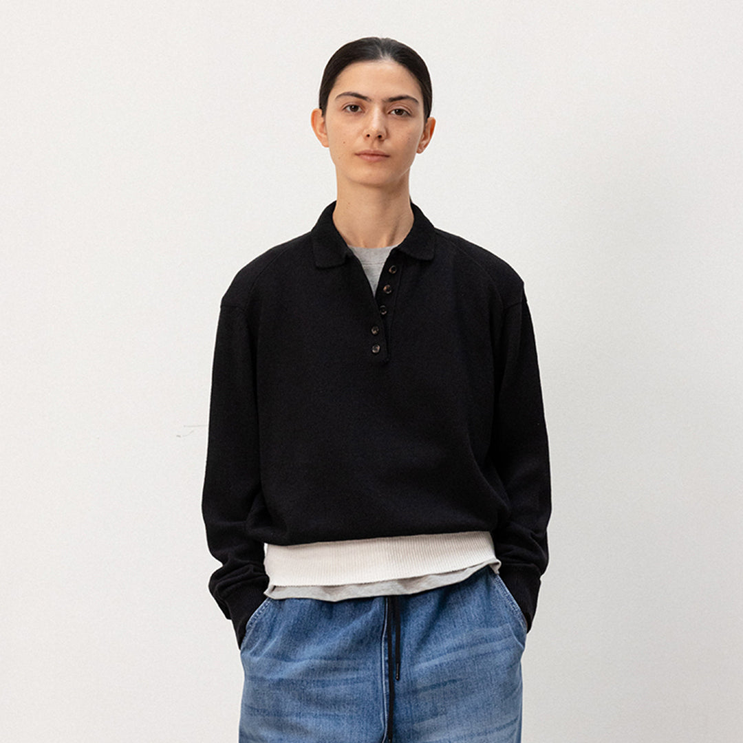 Femme pull en tricot décontracté avec col polo et ourlet contrastant Chic & Stil
