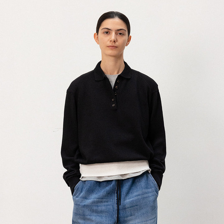 Femme pull en tricot décontracté avec col polo et ourlet contrastant Chic & Stil