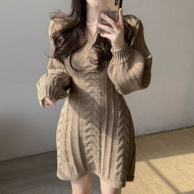 Knitted dress for women with a loose fit and elegant braid details Lune London