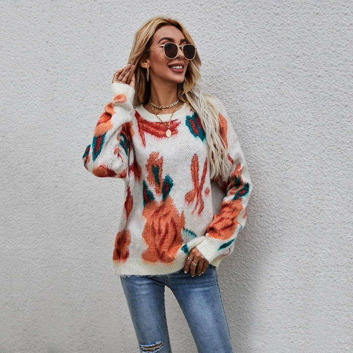 Pull élégant pour femmes avec motif tricot floral Chic & Stil