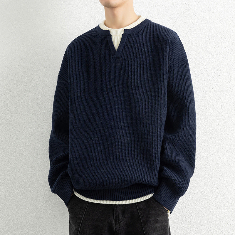 Men's knit sweater with V-neck and structured design Lune London