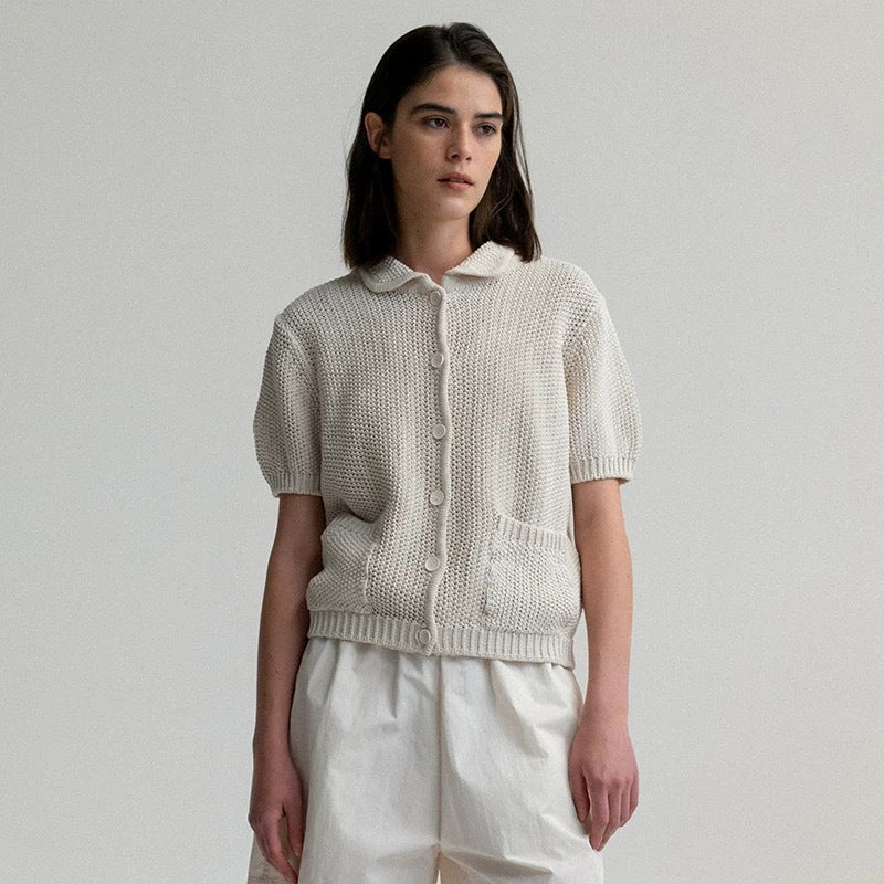 Casual knit jacket for women with a fine texture and practical pockets Lune London