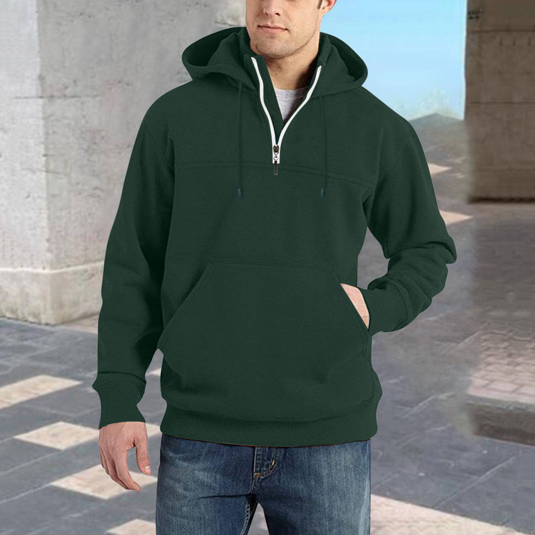 Men's trendy hoodie with half-zip and practical kangaroo pockets Lune London