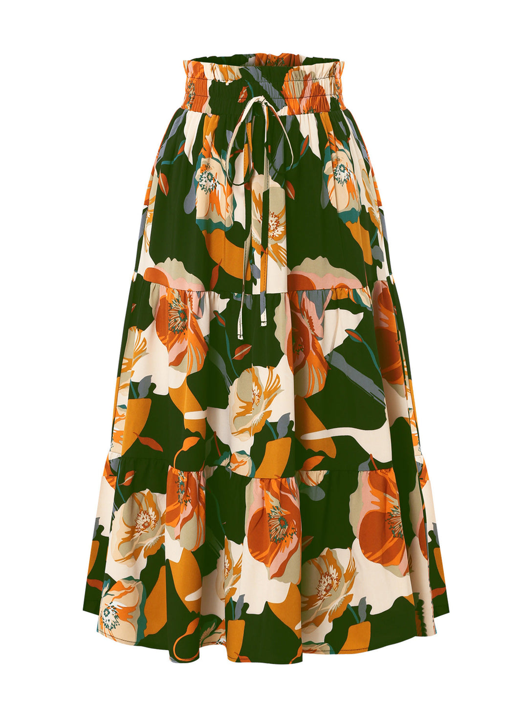 Maxi skirt for women with voluminous ruffles and a floral print Lune London