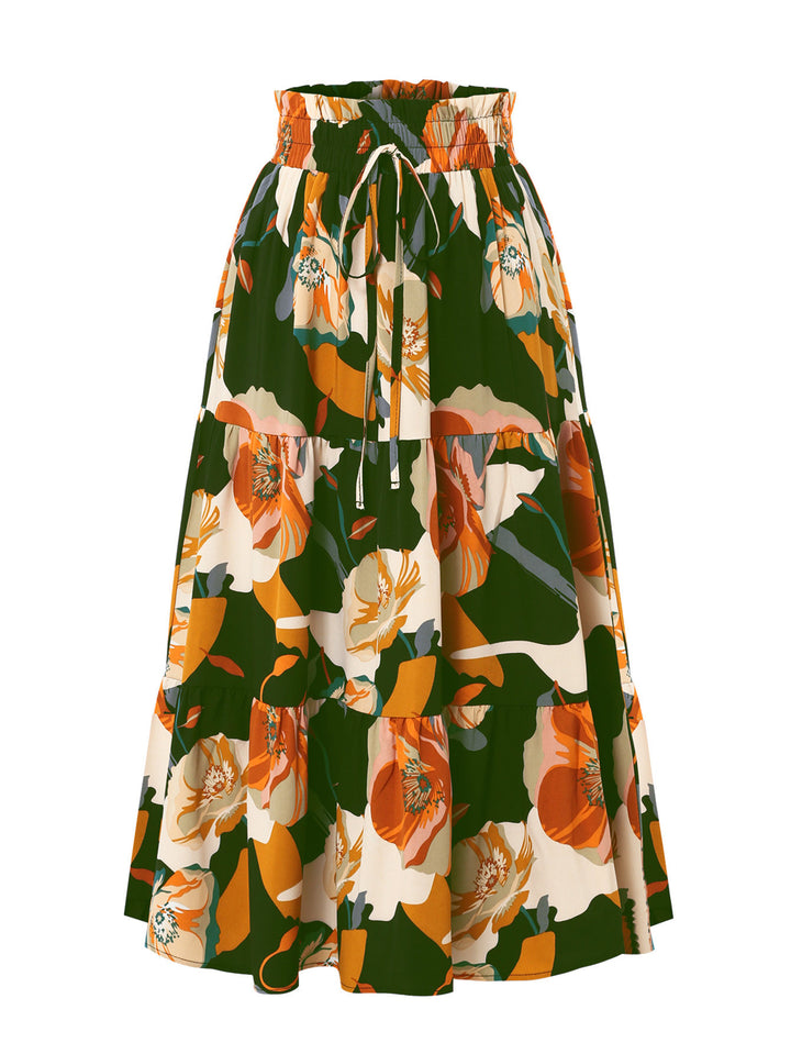 Maxi skirt for women with voluminous ruffles and a floral print Lune London