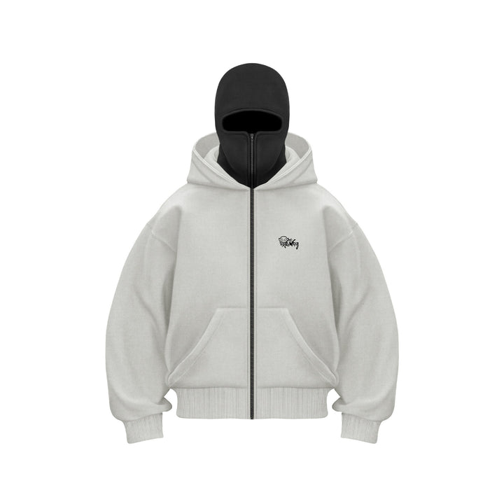 Women's hoodie sweatshirt with integrated face protection and practical zip pockets Lune London