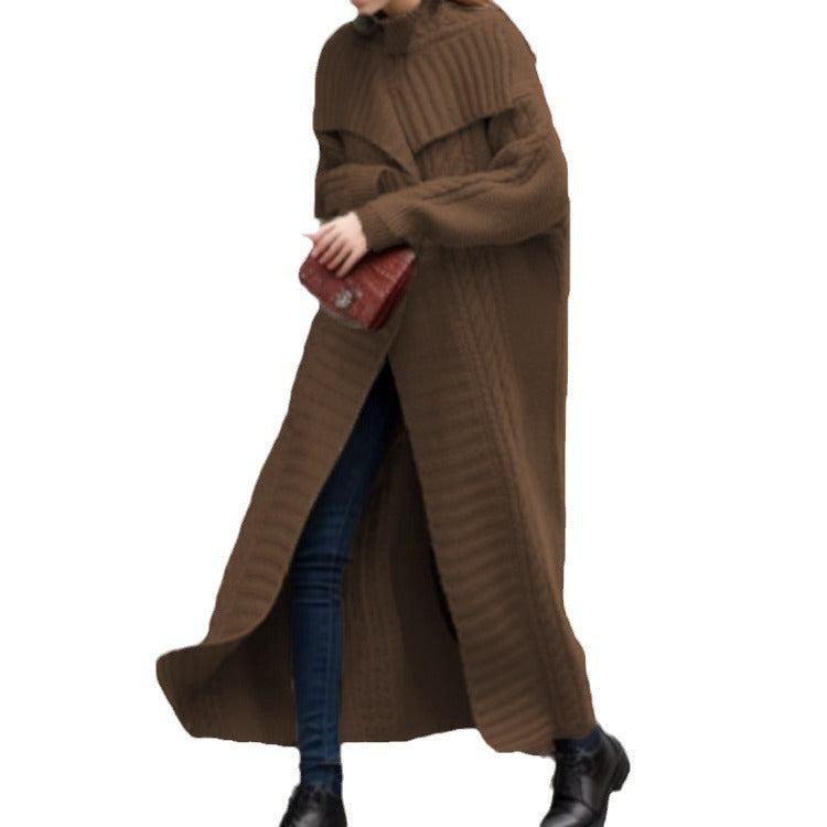 Thick knit coat for women with an elegant shawl collar and a structured surface Lune Londonl