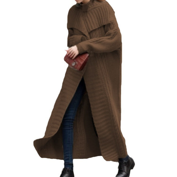 Thick knit coat for women with an elegant shawl collar and a structured surface Lune Londonl