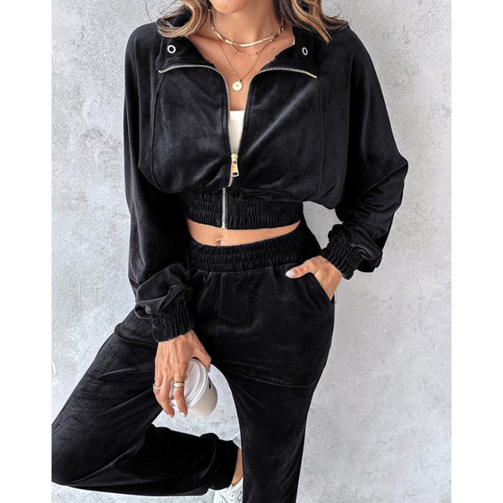 Ensemble de sport en velours pour femmes avec ourlet élastique et poches pratiques Chic & Stil