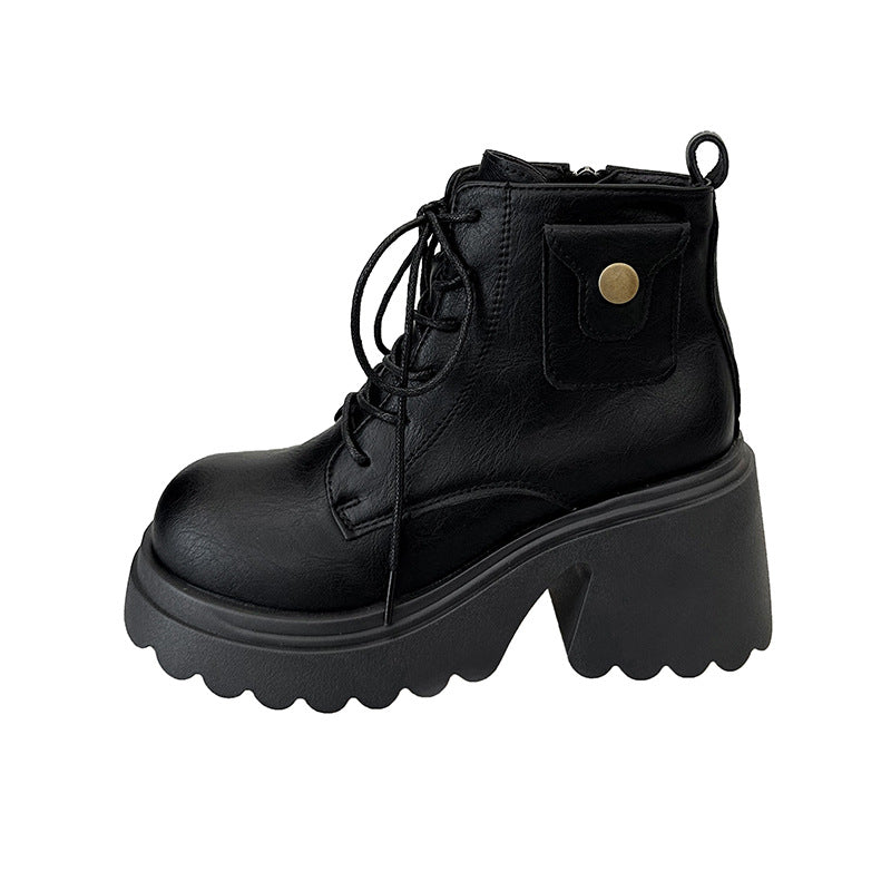 Chunky boots for women with a high heel and a side zipper Lune London