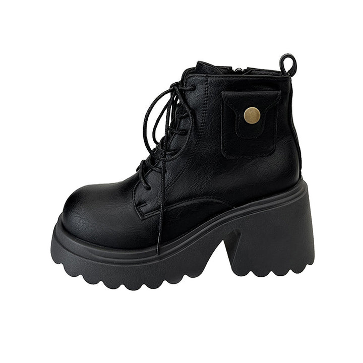Chunky boots for women with a high heel and a side zipper Lune London