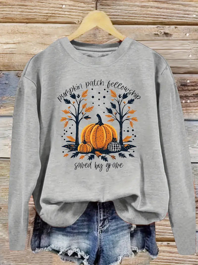Sweat-shirt pour femmes avec design de citrouille d'automne et coupe décontractée Chic & Stil