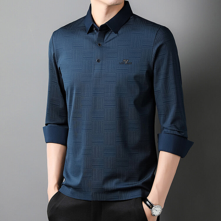 Long sleeve polo shirt for men with textured design Lune London