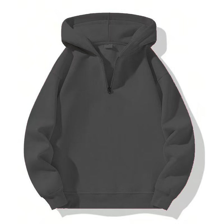 Women Fleece Hooded Pullover with Short Zip Opening Lune London